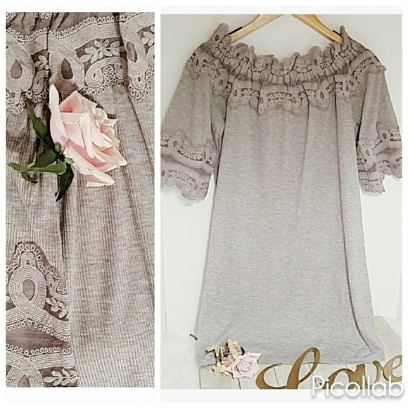 Dresses & Skirts - Heathered Grey Off-Shoulder Dress